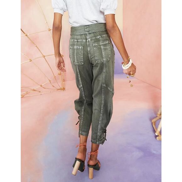 Ulla Johnson Kingston Army Green High Rise Pegged Crop Jeans size 2 - Picture 2 of 13